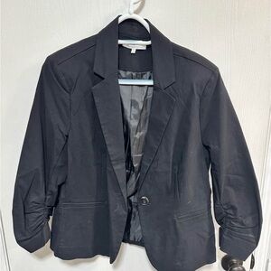 Chic Black Blazer with Ruched Sleeves